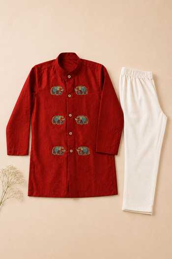 Label Kiaa Elephant Embroidered Kurta Set