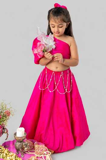 Label Kiaa Tafetta One Shoulder Blouse & Lehenga Set 