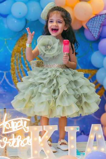 Label Kiaa Ruffle Embroidered Organza Dress 