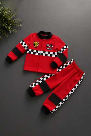 Label Kiaa Racer Embroidered Jacket & Pant Set 