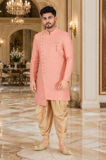 Jhambthreads Self Design Sherwani & Peshawari Pant Set 