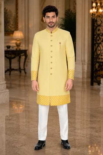 Jhambthreads Silk Sherwani & Cotton Pant Set 