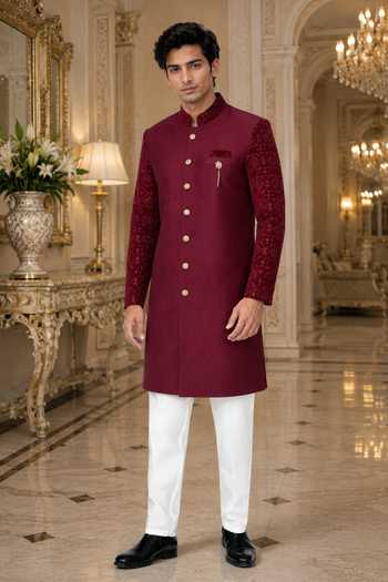 Jhambthreads Embroidered Sleeve Sherwani & Pant Set 
