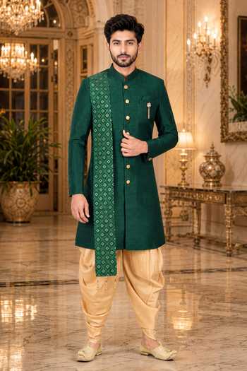 Jhambthreads Draped Sherwani & Peshawari Pant Set 