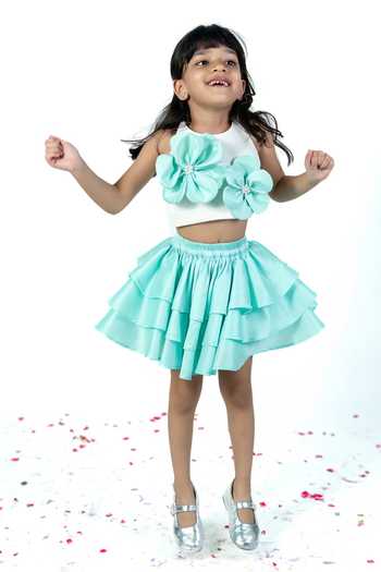 Label Kiaa 3D Flower Embroidered Top & Skirt Set 