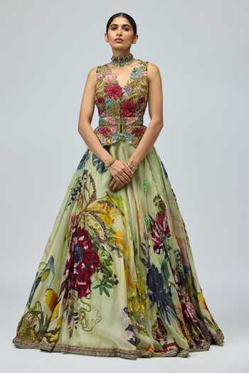 Varun Bahl Printed Embroidered Lehenga & Gilet Set 