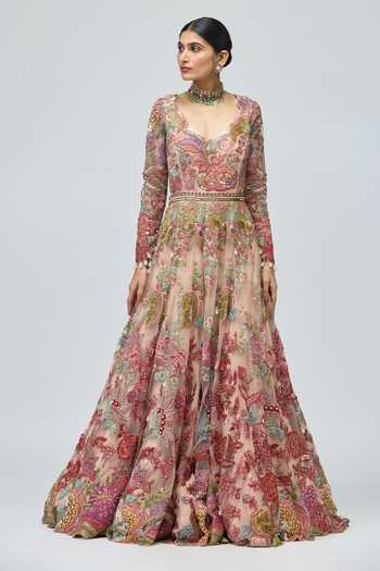 Varun Bahl Floral Embroidered V Neck Gown 