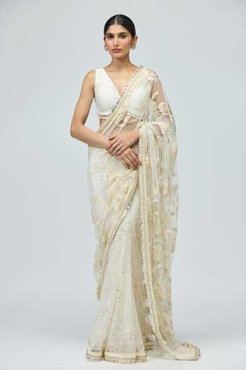 Varun Bahl Ivory Mono Net Saree Set 
