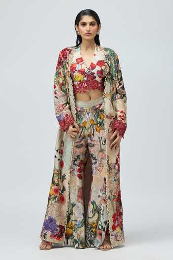 Varun Bahl Printed Modal Dupion Cape Set 