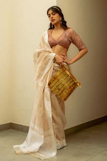 Priyanka Raajiv Aindri Silk Banarasi Saree With Unstitched Blouse Fabric