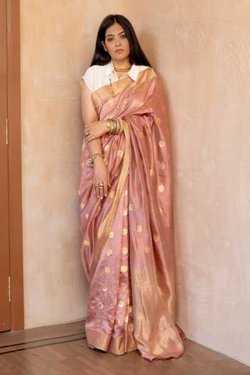 Priyanka Raajiv Tarini Silk Chanderi Saree With Unstitched Blouse Fabric 