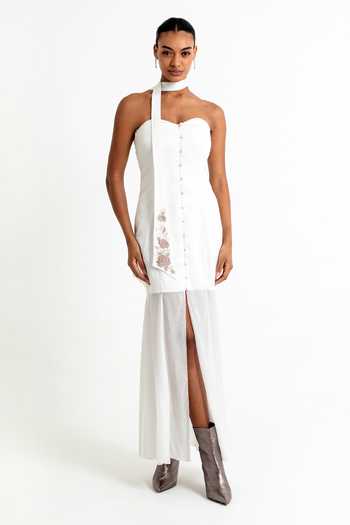 Raison D'Etre Atelier Strapless Sweetheart Dress With Scarf 