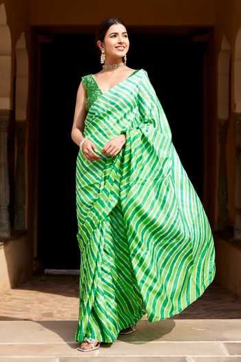 Geroo Jaipur Lehriya Pure Tussar Silk Saree Set