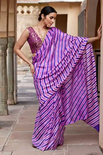 Geroo Jaipur Lehriya Tussar Silk Saree With Blouse