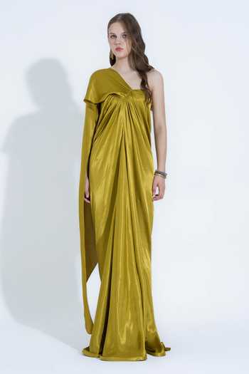 NA-KA Asymmetric Silk Draped Gown 