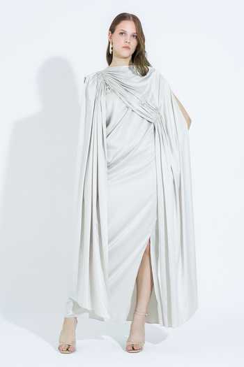 NA-KA Boat Neck Draped Gown 