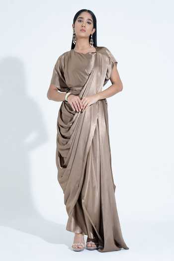 NA-KA Silk Cowl Draped Gown 