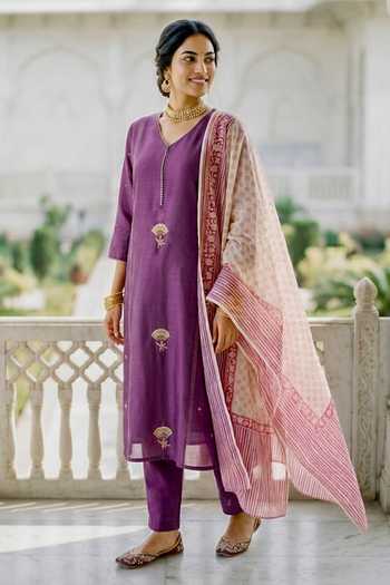 Missprint Chanderi Silk Kurta Set With Printed Dupatta 