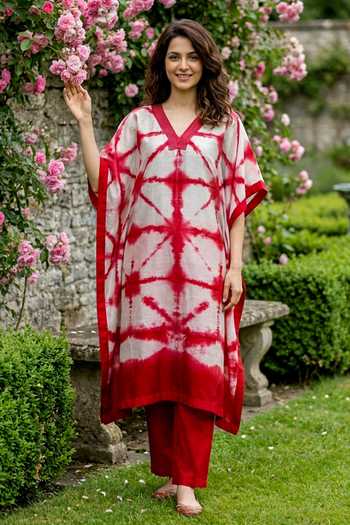Missprint Tie Dye Silk Chanderi Kaftan & Pant Set 