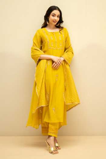AM by Anita Mittal Chandini Mul Chanderi A-Line Kurta Set 