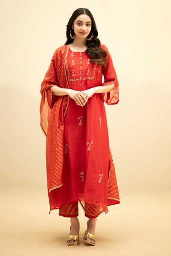AM by Anita Mittal Chandini A-Line Mul Chanderi Kurta Set 