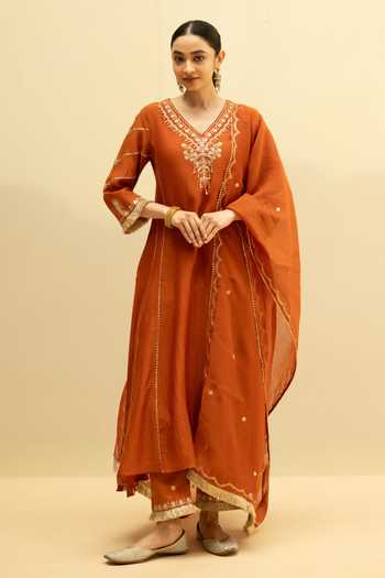 AM by Anita Mittal Chaandbali Mul Chanderi A Line Kurta Set 