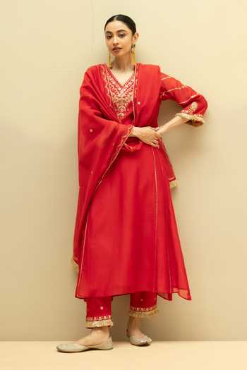 AM by Anita Mittal Chaandbali Mul Chanderi A Line Kurta Set 