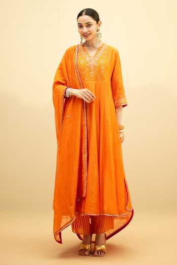AM by Anita Mittal Taarini Mul Chanderi Anarkali Set 