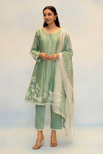 AM by Anita Mittal Seher Silk Chanderi Anarkali Pant Set 