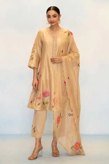 AM by Anita Mittal Gul Embroidered Silk Chanderi Anarkali Set 
