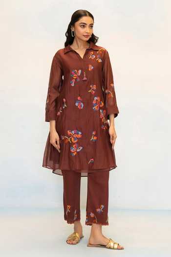 AM By Anita Mittal Aab Cord Embroidered Kurta & Pant Set 