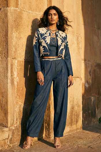 Aditi Somani Denim Jacket & Pleated Pant Set 
