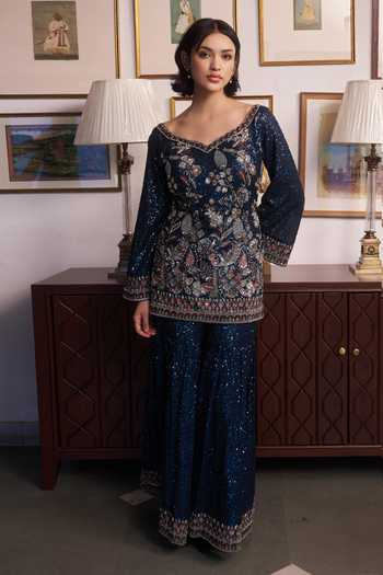 Meenagurnam Embroidered Kurta Sharara Set 
