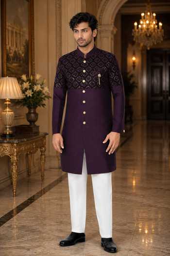 Jhambthreads Embroidered Sherwani & Polo Pant Set 