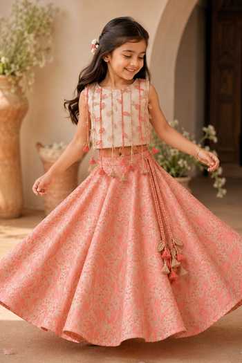 MI Dulce AN'YA Pink Leaf Tassel Lehenga Set 