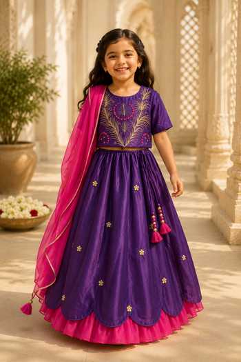 MI Dulce AN'YA Purple Embroidered Lehenga & Top Set 