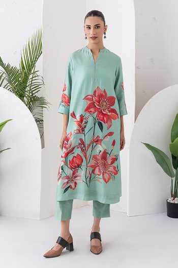Haute Mess Printed Silk Chanderi Kurta & Pant Set 