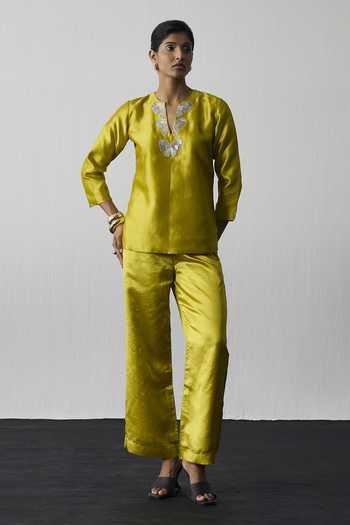 Notsosure Bow Neckline Embroidered Top & Pant Set