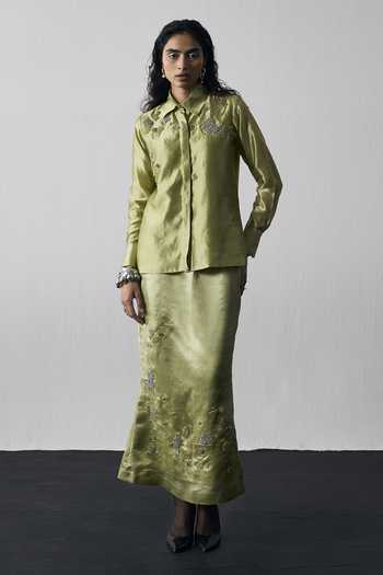 Notsosure Abstract Embroidered Shirt & Skirt Set