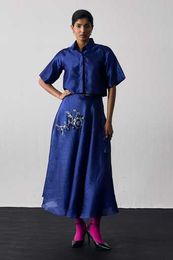 Notsosure Hand Embroidered Dupion Silk Top & Skirt Set