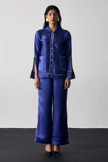 Notsosure Lines Dupion Silk Shirt & Pant Set