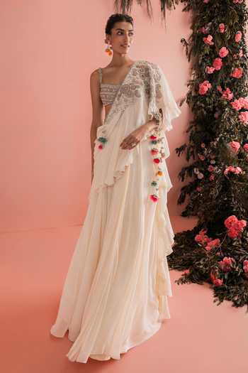 Bhumika Sharma Laviza Pre Draped Saree With Embroidered Blouse 