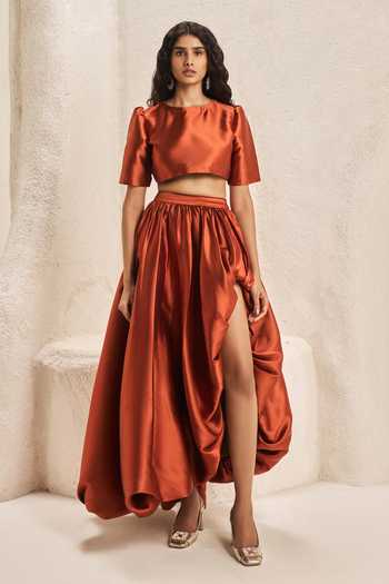 Nirmooha Undercroft Taffeta Top & High Low Balloon Skirt Set 