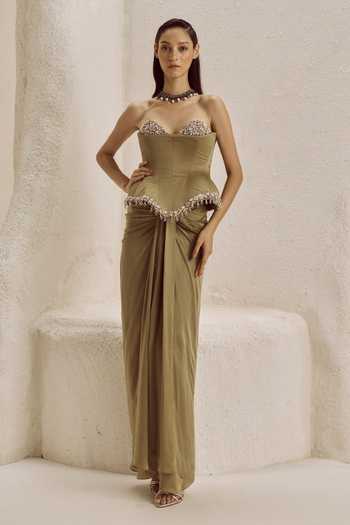 Nirmooha Chandelle Satin Corset & Draped Skirt Set 