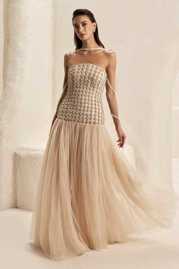 Nirmooha Lattice Corset Fit & Flare Gown 