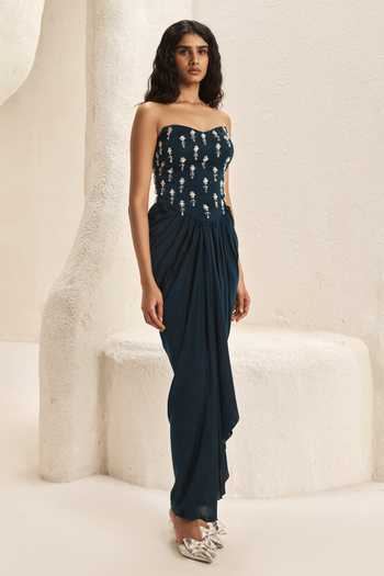 Nirmooha Voussoir Satin Corset & Draped Skirt Set 