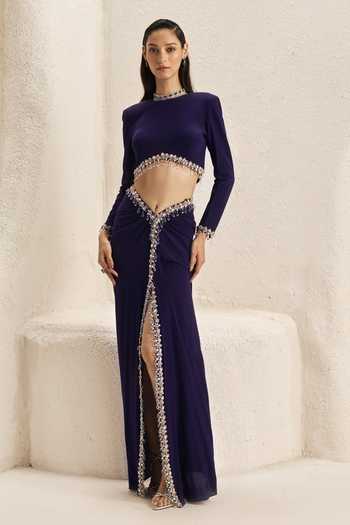 Nirmooha Forme Crepe Crop Top & Slit Skirt Set 