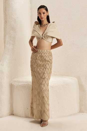 Nirmooha Mantle Taffeta Top & Embellished Skirt Set 