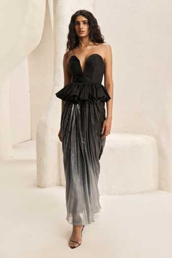 Nirmooha Ascent Taffeta Peplum Corset & Ombre Skirt Set 