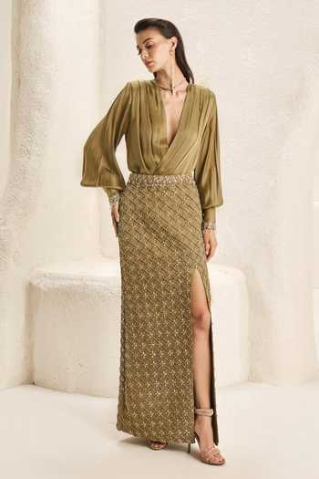 Nirmooha Mosaic Pattern Top & Slit Skirt Set 